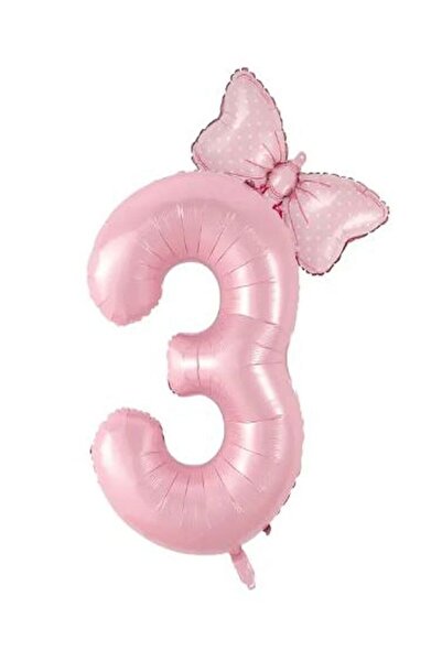 Generic Brand Pink Number Bow Foil Balloon Set Age 3