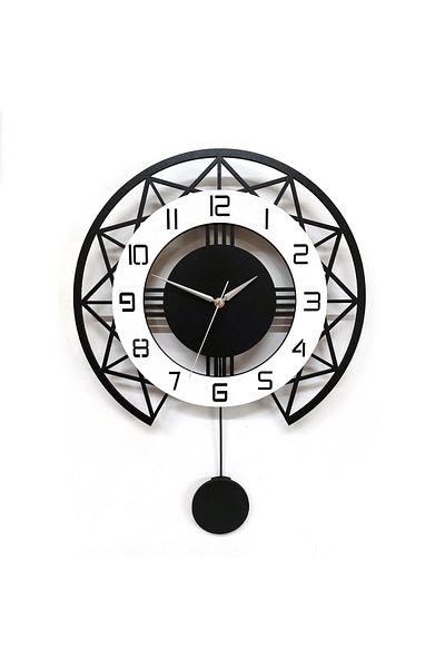 CajuArt Black and White Style Design 40 cm Wooden Pendulum Wall Clock