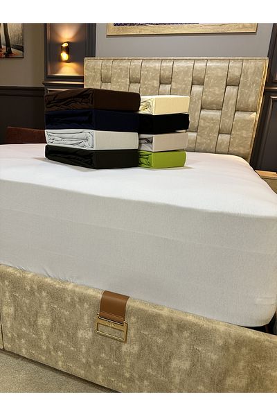 micoton Combed Cotton Elastic Sheet Double Lycra Special Production Beige