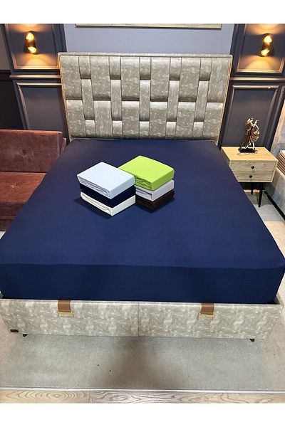 micoton Combed Cotton Elastic Sheet Single Lycra Special Production Navy Blue