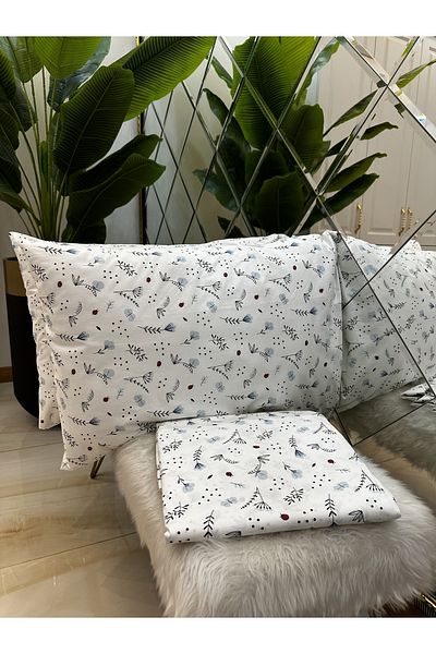 micoton Patterned Double 100% Cotton Non-Elastic Sheet and Pillowcase Set