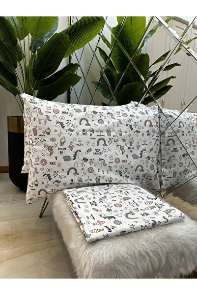 micoton Set de cearșafuri și fețe de pernă, dublu, 100% bumbac, fără elastic