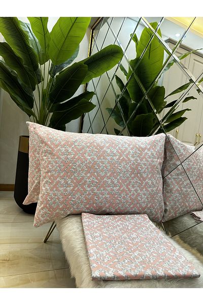 micoton Patterned Double 100% Cotton Non-Elastic Sheet and Pillowcase Set