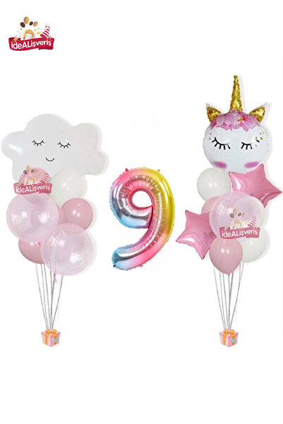 Bkmc Oblačne trepavice, duga, 9 godina, folija, roze i beli balon, set za rođ...