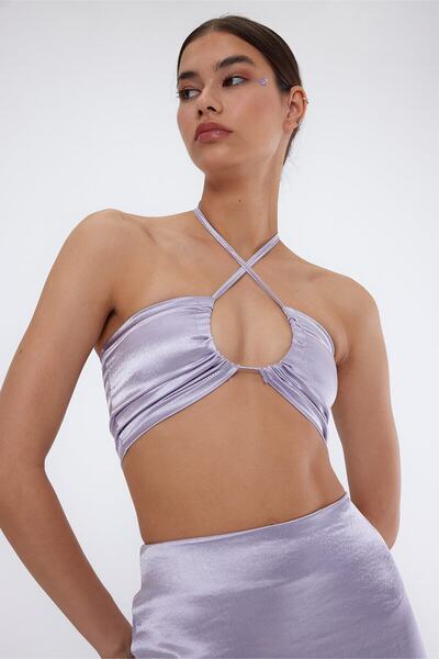 LAMODEMAPASS FLORA Saten Bağlamalı Crop Top