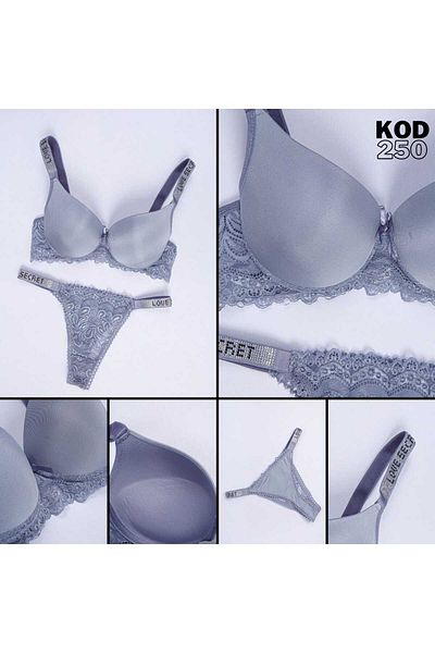 MADAİNCİ Gray Love Secret Stone Micro-Padded Bra Set