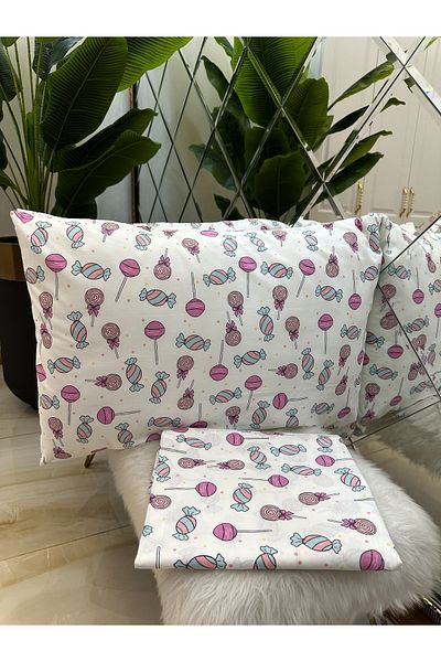 micoton Patterned Double 100% Cotton Non-Elastic Sheet and Pillowcase Set