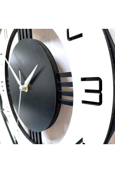 CajuArt Octagonal Geometric Wood Design 40 cm Modern Wall Clock Black White