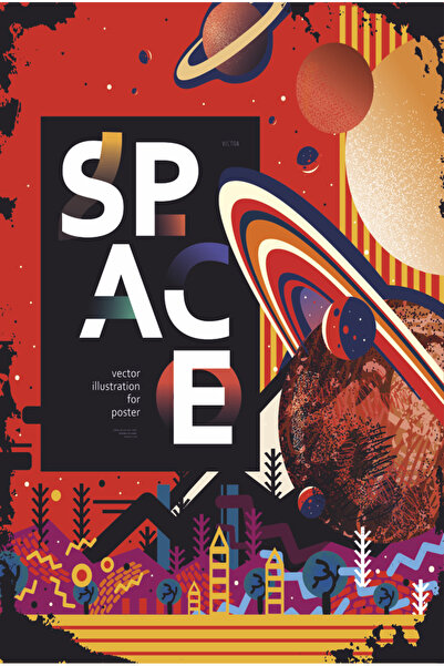 Hayat Poster svemir venus jupiter prstenovi sateliti solarni sistem retro drv...