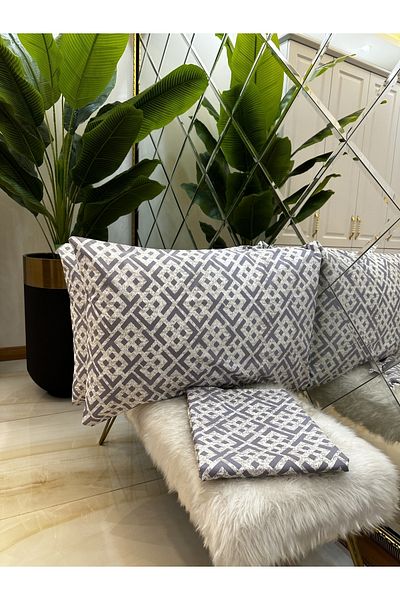 micoton Patterned Double 100% Cotton Non-Elastic Sheet and Pillowcase Set