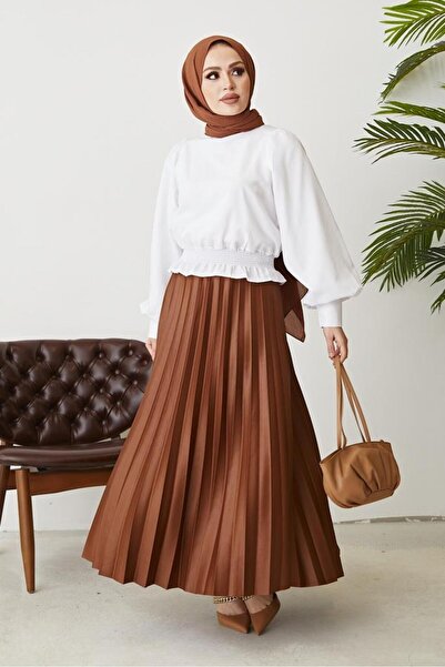 benguen 4538 Ελαστική μέση πλισέ φούστα μαύρισμα