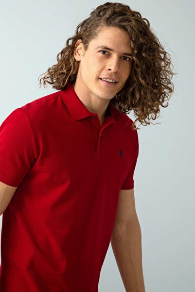 U.S. Polo Assn. Чоловіча базова футболка з коміром-поло бордового кольору