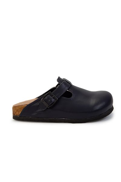 Hogus Women's Navy Blue Mottive Leather Sabo Slippers