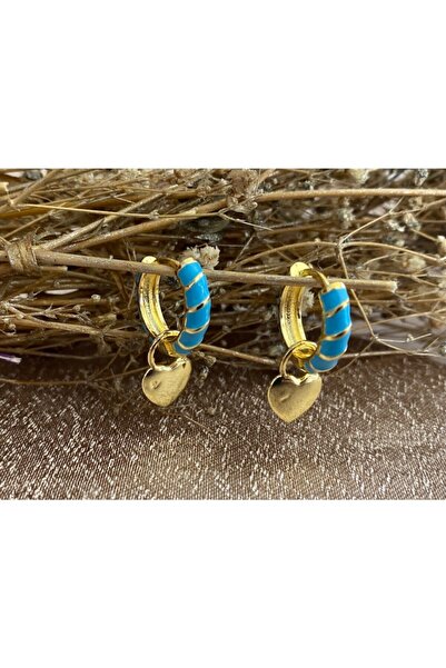 Markiz Takı Mavi Kalp Küpe