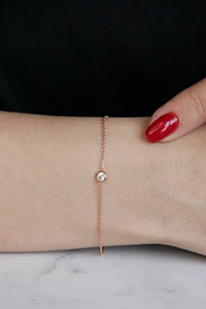 Argentum Concept 925 Ayar Gümüş Zirkon Tek Taşlı Rose Bileklik - B034701