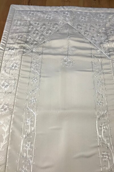 bohemian buldan Home's White Embroidered Silk Taffeta Prayer Rug