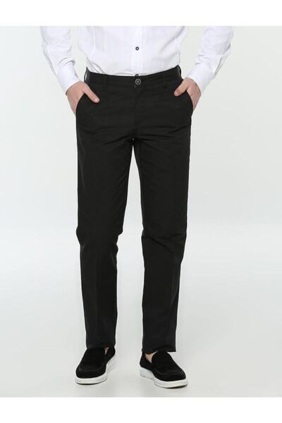 PANT POSİTİVE Men's Black Perforated Dobby Classic Cut Linen Trousers
