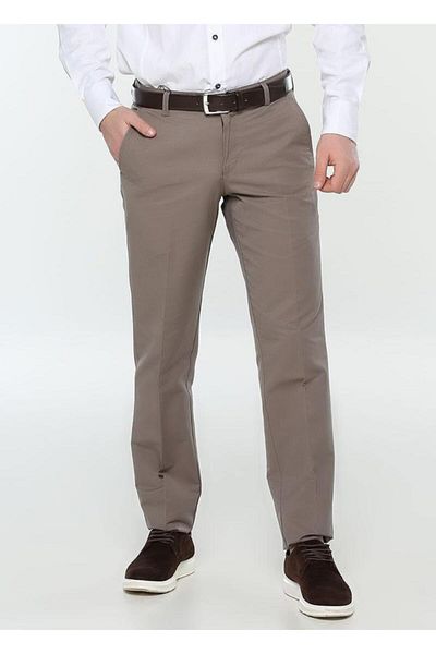PANT POSİTİVE Men's Milk Brown Perforated Dobby Classic Cut Linen Trousers