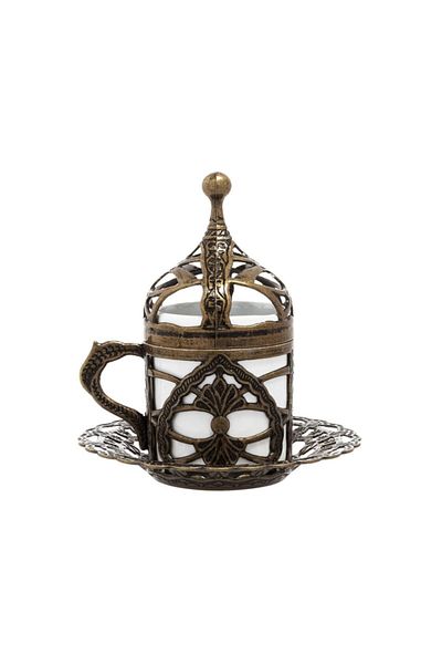 BAZAAR 4 كوب قهوة هوريم بزخارف عثمانية معدنية