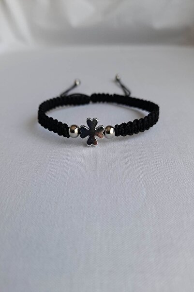 EL YAPIMI Siyah Yonca Örgü Bileklik