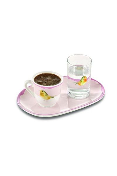 Paşabahçe طقم قهوة بورسلين بغطاء رأس فردي وردي 100 سم مكعب 3 قطع