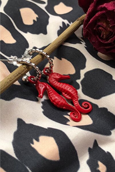Leerybee Matte Red Color Antiallergic Sea Horse Earrings