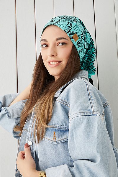 Butikgiz Women's Turquaz Black Patterned Rope Detailed 4 Season Hat Beanie Buff Ultra Soft Natural Combed Cotton