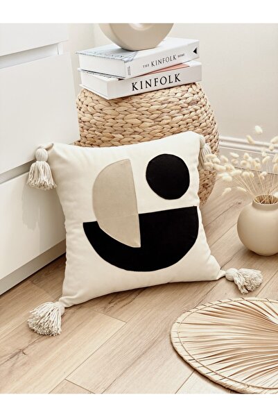 Hestia Home Kırlent Kılıfı Yastık Kılıfı Trio Geometrik Kılıf Bej 40x40 Cm