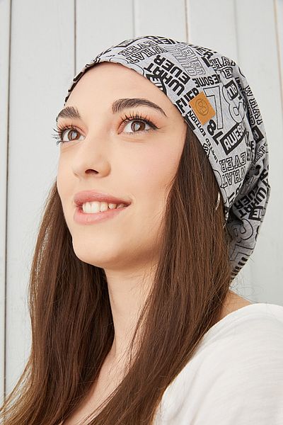 Butikgiz Women's Gray Black Patterned Rope Detailed 4 Season Hat Beanie Buff Ultra Soft Natural Combed Cotton