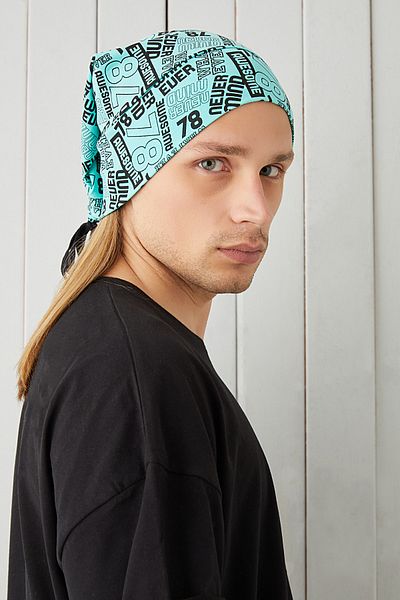 Butikgiz Men's Turquaz Black Patterned Rope Detailed 4 Season Hat Beanie Buff Ultra Soft Natural Combed Cotton