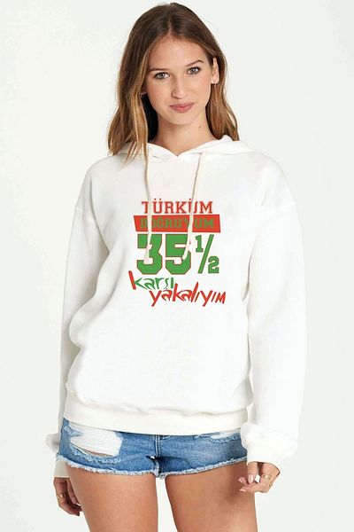 QIVI Türküm I'm Right You're Wrong Izmir 35,5 Γυναικεία πλεκτή μπλούζα με κουκούλα μακρυμάνικη στάμπα
