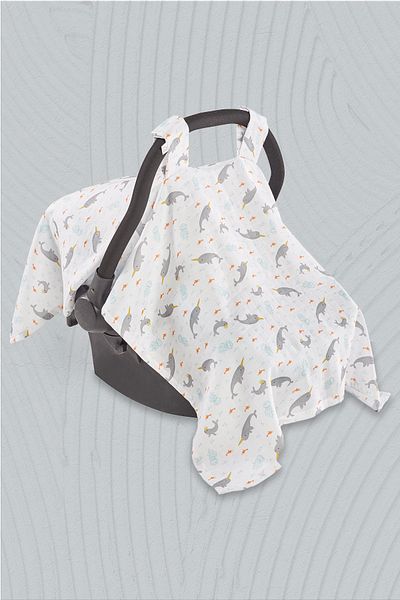 tinylamb Unicorn Fish Bamboo - Cotton Muslin Stroller Cover 75x100 - 0-6 Months