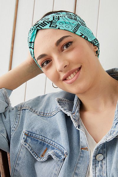 Butikgiz Women's Turquaz Black Patterned Extra Soft Flexible Natural Cotton Bandana Hair Band