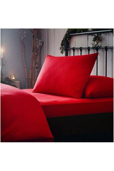 mer-tim ezberbozan ev tekstili Mer-tim Cotton Ranforce Double Jumbo Size Elastic Sheet Set Red 200x200