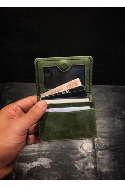 Niki Leather Unisex Green Crazy Leather Card Holder Wallet