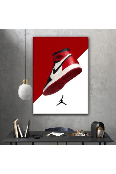 Genel Markalar Kırmızı Jordan Cross Red HD Dijital Baskı Dikey Kanvas Tablo G...