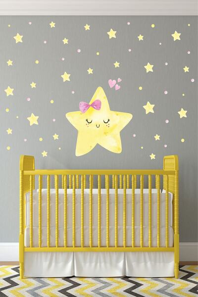 Sticker Ekspres مجموعة ملصقات حائط لغرفة الأطفال على شكل نجمة صفراء