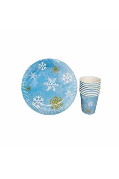 Genel Markalar Kar Tanesi Temalı Karton Tabak Bardak Set 8'li