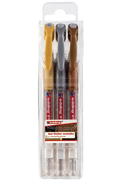 Edding 2185 Gel Roller - 0.7mm Metallic Pen, Gold, Silver and Copper Set of 3