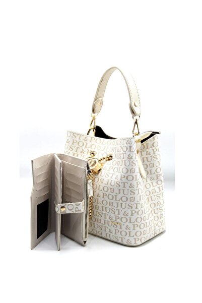 Just Polo Women's Cream Faux Leather Bag Wallet Combination
