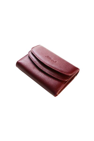 Karalı Deri Karalı Bordo Deri Kadın Cüzdanı Bc012-b