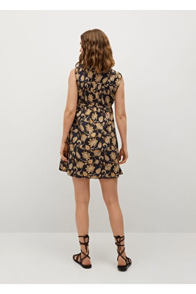 MANGO Woman Kadın Siyah %100 Pamuklu Midi Elbise