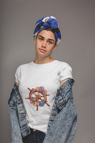 ErTaPassage Femeie cu flori albe tricou - Dümen cu imprimeu , T2103677