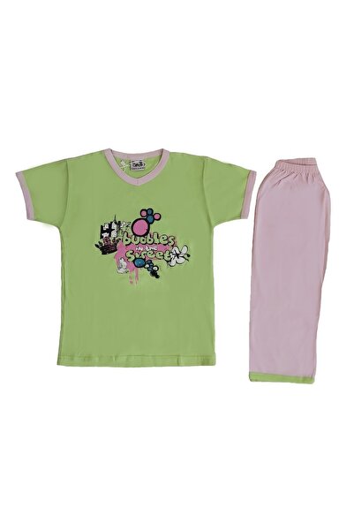 Öztaş Devojčin 100% pamuk T-shirt Capri letnji pidžama set - zelena
