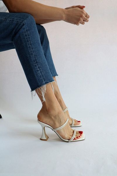 Ömer Ediz Shoes White Skin Stone Slippers