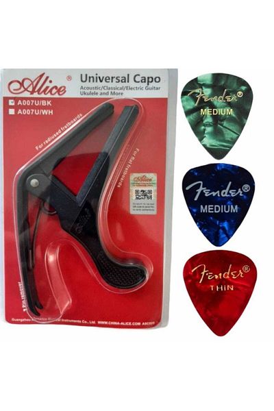 Alice Universal Guitar Capo Acoustic Classical Electric Ukulele Thread Binding Ukulele Capo 3 Plectrums
