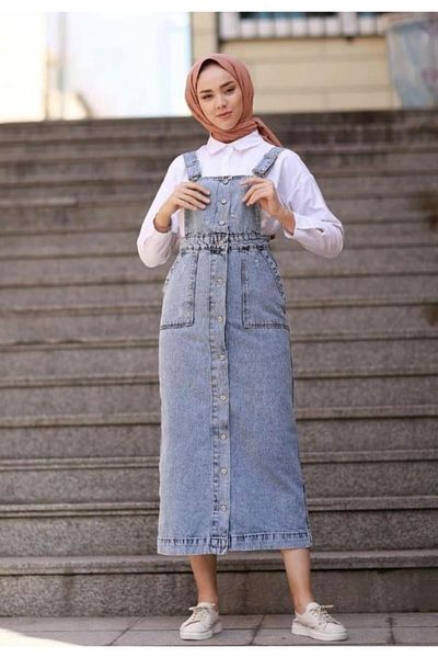 esmaboutique Women's Jeans Blue Hijab Skirt Salopet