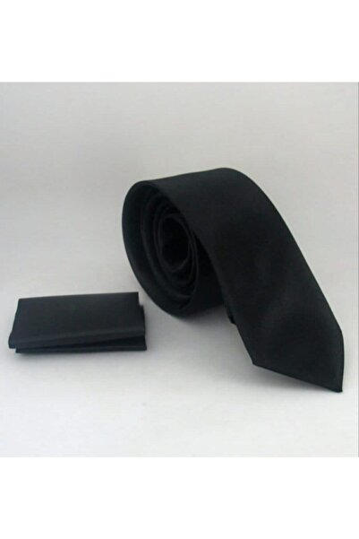NACAR STORE Men's Black Satin Handkerchief Tie Set