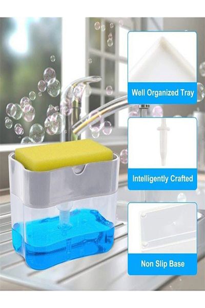 Tor Store 380 Ml Pump Sponge Container Liquid Soap Dispenser (with Dish Sponge Gift)