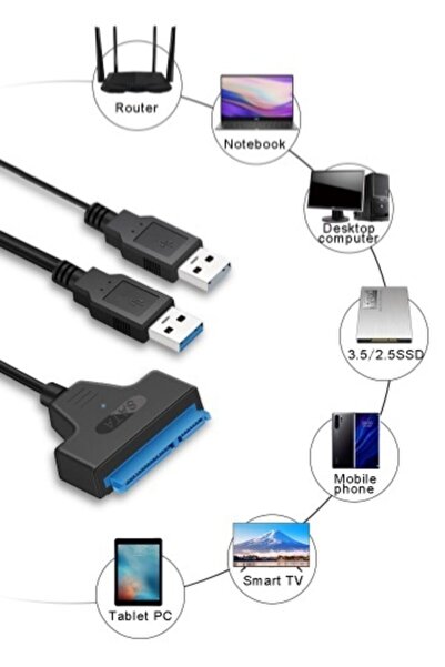 Alfais 4741 Usb 3.0 2.5 3.5 Inç Sata Ssd Hdd Hard Disk Çevirici Dönüştürücü Adaptör Kablosu